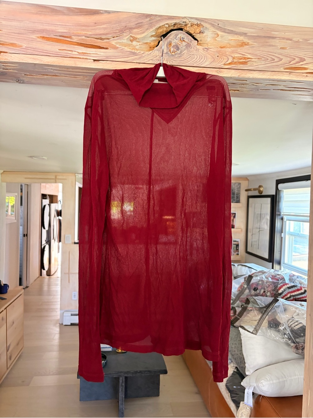 H&M silk blend Sheer Long Sleeve  burgundy Mesh Top size XL